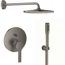 Zestaw Grohe Lineare bateria wannowo-prysznicowa podtynkowa z deszczownicą i zestawem prysznicowym Brushed Hard Graphite (24064AL1,26558AL0, 28362A01, 26658AL0, 27400AL0)