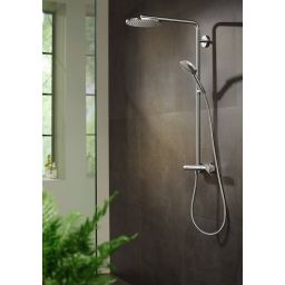 Hansgrohe Raindance S PowderRain zestaw prysznicowy ścienny termostatyczny z deszczownicą czarny chrom szczotkowany 27633340