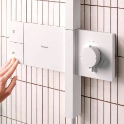 Hansgrohe Raindance Alive Q EcoSmart zestaw prysznicowy ścienny termostatyczny z deszczownicą biały 24581700