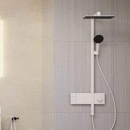 Hansgrohe Raindance Alive Q EcoSmart zestaw prysznicowy ścienny termostatyczny z deszczownicą biały 24591700