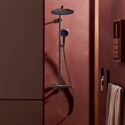 Hansgrohe Raindance Alive S Puro zestaw prysznicowy ścienny termostatyczny z deszczownicą czarny chrom szczotkowany 24592340