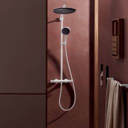 Hansgrohe Raindance Alive S Puro EcoSmart zestaw prysznicowy ścienny termostatyczny z deszczownicą biały 24593700