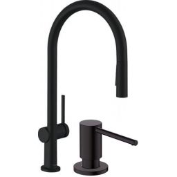 Zestaw Hansgrohe Talis M54 bateria kuchenna stojąca z dozownikiem do płynów A41 czarny mat (72801670, 40438670)