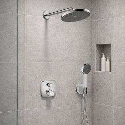 Hansgrohe Ecostat E zestaw prysznicowy podtynkowy termostatyczny z deszczownicą chrom (28056000, 27413000, 15708000, 01800180, 26888000, 28033000, 28276000)