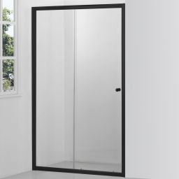 Hagser Ava drzwi prysznicowe 110 cm dwuczęściowe przesuwne czarny mat/szkło przezroczyste HGR14000021