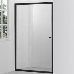 Hagser Ava drzwi prysznicowe 140 cm dwuczęściowe przesuwne czarny mat/szkło przezroczyste HGR16000021