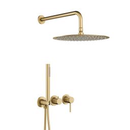 KFA Armatura Moza Brushed Light Gold zestaw wannowo-prysznicowy podtynkowy z deszczownicą złoty jasny 5039-511-39