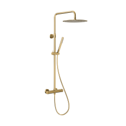 KFA Armatura Moza Brushed Light Gold Premium zestaw prysznicowy ścienny termostatyczny z deszczownicą złoty jasny 5736-920-39