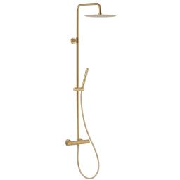 KFA Armatura Moza Premium zestaw prysznicowy ścienny termostatyczny z deszczownicą złoty 5736-921-31