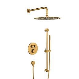 KFA Armatura Moza Brushed Gold zestaw prysznicowy podtynkowy termostatyczny z deszczownicą złoty szczotkowany 5739-330-31