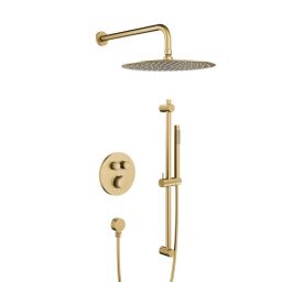 KFA Armatura Moza Brushed Light Gold zestaw prysznicowy podtynkowy termostatyczny z deszczownicą złoty jasny 5739-330-39
