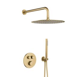 KFA Armatura Moza Brushed Light Gold zestaw prysznicowy podtynkowy termostatyczny z deszczownicą złoty jasny 5739-530-39