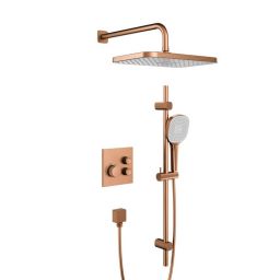 KFA Armatura Malaga Brushed Rose Gold zestaw prysznicowy podtynkowy termostatyczny z deszczownicą miedź szczotkowana 5759-330-34