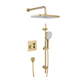 KFA Armatura Malaga Brushed Light Gold zestaw prysznicowy podtynkowy termostatyczny z deszczownicą złoty jasny 5759-330-39