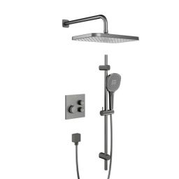 KFA Armatura Malaga Gun Metal Grey zestaw prysznicowy podtynkowy termostatyczny z deszczownicą grafit szczotkowany 5759-330-61