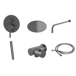 Zestaw Axel Gray bateria wannowo-prysznicowa podtynkowa z deszczownicą i zestawem natryskowym Experience Gray grafit QW210AGR25/SP4EG