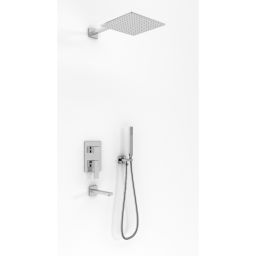 Kohlman Excelent zestaw wannowo-prysznicowy podtynkowy z deszczownicą 35 cm i wylewką chrom QW211HQ35