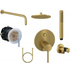 Kludi Bozz zestaw prysznicowy podtynkowy z deszczownicą złoty szczotkowany (88022, 38759N076, 66514N0-00, 64325N0-00, 39120N0-00, 60547N0-00, 61071N0-00)