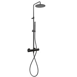 Kronenbach Lima 2.0 Black zestaw prysznicowy z baterią ścienny termostatyczny z deszczownicą czarny mat 100.2822SM