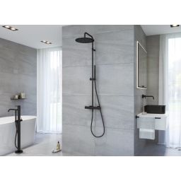 Kronenbach Lima 2.0 Black zestaw prysznicowy z baterią ścienny termostatyczny z deszczownicą czarny mat 100.2822SM