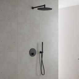 Zestaw Kronenbach Smart Push bateria wannowo-prysznicowa podtynkowa termostatyczna czarna z deszczownicą i kompletem natryskowym KB-Set17SM