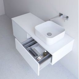 Kronenbach Cube szafka z blatem 161x48,7x44,5 cm podumywalkowa wisząca biały połysk KBWTKOWTL1614WH