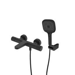 Ksuro 02 zestaw bateria wannowo-prysznicowa ścienna ze słuchawką 3-funkcyjną czarny mat 17008030