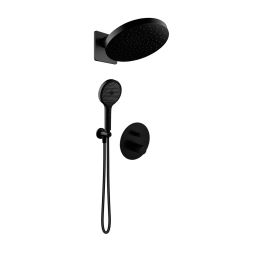 Ksuro 02 zestaw bateria wannowo-prysznicowa podtynkowa z deszczownicą i słuchawką 3-funkcyjną czarny mat 17010030