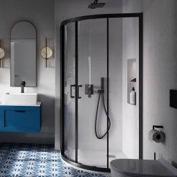 Besco Modern Black kabina prysznicowa 90x90 cm półokrągła czarny mat/szkło przezroczyste MPB-90-190-C