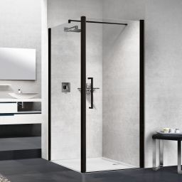 Novellini Young 2.0 F1B ścianka prysznicowa 87 cm boczna czarna/szkło przezroczyste Y2F1B87-1H
