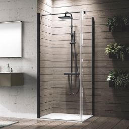 Novellini Young 2.0 G+F ścianka prysznicowa 87 cm boczna czarna/szkło przezroczyste Y2FG87-1H