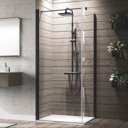 Novellini Young 2.0 G+F ścianka prysznicowa 77 cm boczna czarna/szkło przezroczyste Y2FG77-1H