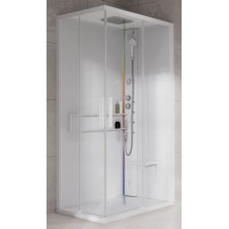 Novellini Glax 2 2.0 A kabina z hydromasażem 90x70 cm prawa parowa z brodzikiem total biała G22A9070DT5-1UU