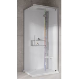 Novellini Glax 2 2.0 G+F kabina z hydromasażem 80 cm kwadratowa prawa parowa z brodzikiem srebrna G22GF80DM5-1BB