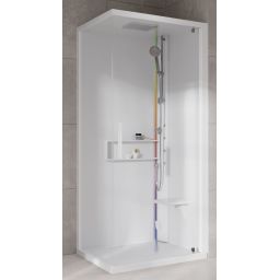 Novellini Glax 2 2.0 G+F kabina z hydromasażem 80 cm kwadratowa prawa parowa z brodzikiem total biała G22GF80DM5-1UU