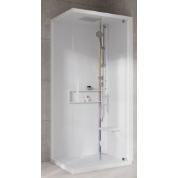 Novellini Glax 2 2.0 G+F kabina z hydromasażem 80 cm kwadratowa prawa parowa z brodzikiem total biała G22GF80DT5-1UU