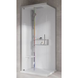 Novellini Glax 2 2.0 G+F kabina z hydromasażem 80 cm kwadratowa lewa parowa z brodzikiem srebrna G22GF80SM5-1BB