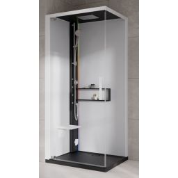 Novellini Glax 2 2.0 G+F kabina z hydromasażem 80 cm kwadratowa lewa parowa z brodzikiem czarna G22GF80SM5-1HU