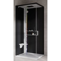 Novellini Glax 2 2.0 G+F kabina z hydromasażem 80 cm kwadratowa lewa parowa z brodzikiem biała G22GF80SM5-1UH