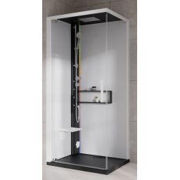 Novellini Glax 2 2.0 G+F kabina z hydromasażem 80 cm kwadratowa lewa parowa z brodzikiem czarna G22GF80ST5-1HU