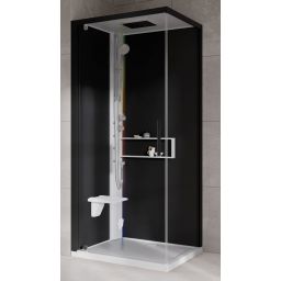 Novellini Glax 2 2.0 G+F kabina z hydromasażem 80 cm kwadratowa lewa parowa z brodzikiem biała G22GF80ST5-1UH