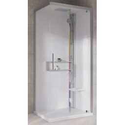 Novellini Glax 2 2.0 G+F kabina z hydromasażem 80 cm kwadratowa prawa parowa z brodzikiem srebrna G22GF89DM5-1BB