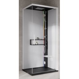 Novellini Glax 2 2.0 G+F kabina z hydromasażem 80 cm kwadratowa prawa parowa z brodzikiem czarna G22GF89DM5-1HU