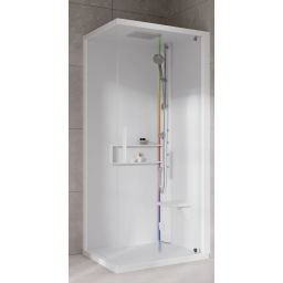 Novellini Glax 2 2.0 G+F kabina z hydromasażem 80 cm kwadratowa prawa parowa z brodzikiem total biała G22GF89DM5-1UU