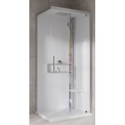 Novellini Glax 2 2.0 G+F kabina z hydromasażem 80 cm kwadratowa prawa parowa z brodzikiem srebrna G22GF89DT5-1BB