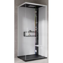 Novellini Glax 2 2.0 G+F kabina z hydromasażem 80 cm kwadratowa prawa parowa z brodzikiem czarna G22GF89DT5-1HU