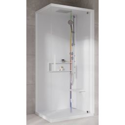 Novellini Glax 2 2.0 G+F kabina z hydromasażem 80 cm kwadratowa prawa parowa z brodzikiem total biała G22GF89DT5-1UU