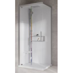 Novellini Glax 2 2.0 G+F kabina z hydromasażem 80 cm kwadratowa lewa parowa z brodzikiem srebrna G22GF89SM5-1BB