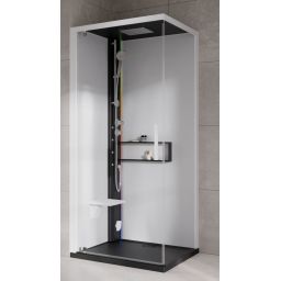 Novellini Glax 2 2.0 G+F kabina z hydromasażem 80 cm kwadratowa lewa parowa z brodzikiem czarna G22GF89SM5-1HU