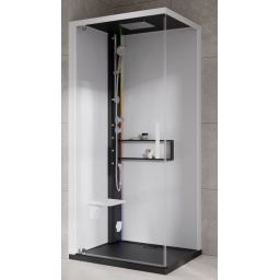 Novellini Glax 2 2.0 G+F kabina z hydromasażem 80 cm kwadratowa lewa parowa z brodzikiem czarna G22GF89ST5-1HU